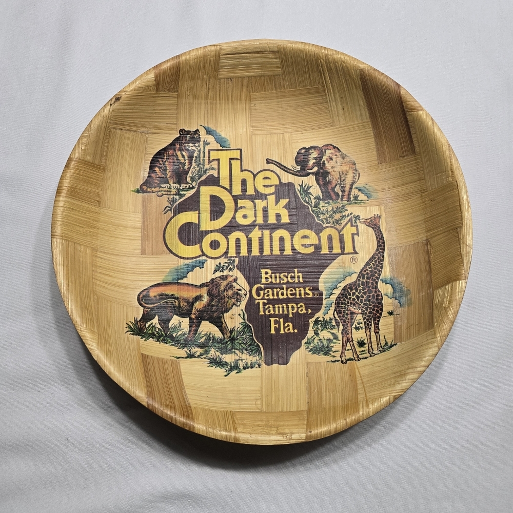 Vintage Busch Gardens Tampa FL The Dark Continent Souvenir Bamboo Serving Bowl